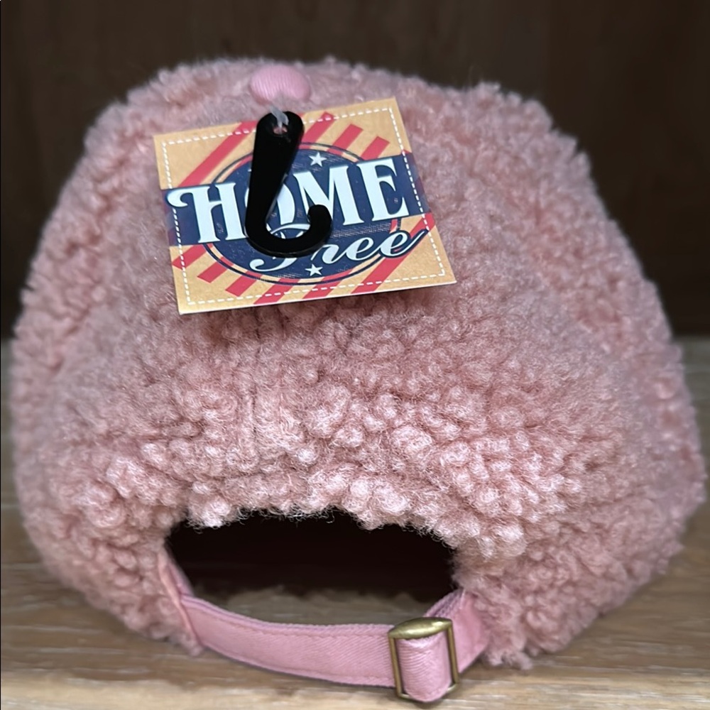Pink and White Fuzzy Baseball Hat 
“Stay Cozy” - Picture 4 of 10